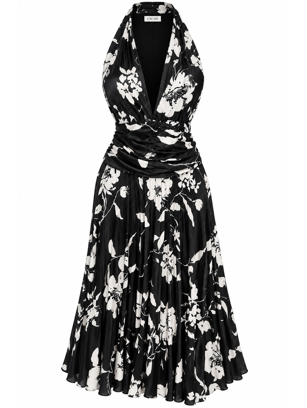 Cache Black & White Floral Halter Dress